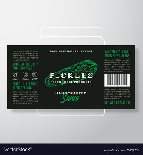 Pickle Label Design, Pickle Packaging, Silhouette Background, Herb Sauce, Abstract Vector, Modern Typography, Label Templates, Dried Fruits, Design Layout