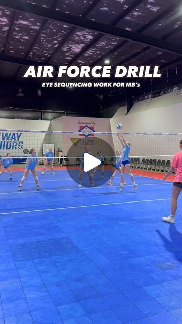 Conway Juniors Volleyball Club on Instagram: "AIR-FORCE DRILL ✈️ this is a great drill to work on blocking moves & eye sequencing, especially for the MB.   Series of 5 correct blocking moves, followed by a transition to attack ball! If the MB gets faked out by the setter or reads wrong- they start over. **This also gives your setters a chance to really work on staying neutral and psyching out the blockers.   Try it out & let us know what you think! 🩵  #conwayjuniors #cjv #vballworld #volleyball #drills #blocking #defense #team #skills #middleblocker #vballdrills #fyp #bettereveryday" Middle Volleyball Drills, Volleyball Coverage Drills, Volleyball Transition Drills, Defense Drills Volleyball, Team Bonding Volleyball Drills, Volleyball Defense Positioning, Volleyball Conditioning Drills, Blocking Drills Volleyball, Volleyball Skills Drills