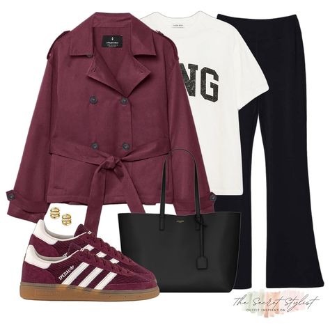 The burgundy Adidas Spezials we didn’t know we needed just arrived in the autumn 2024 colour of the season 😮‍💨 Styled with flared leggings (an autumn wardrobe staple) two ways; with this gorgeous matching burgundy trench coat and with a classic Anine Bing sweatshirt 🙌🏼 Save for inspo Comment LINKS to receive the outfit links directly 🙌🏼 Or SHOP the outfit in the August highlight or via my LTK SHOP - The Secret Stylist #autumnstyle #autumnoutfit #autumnfashion #autumnoutfits #burgundy #bur... Burgundy New Balance Outfit, Burgundy Trench Coat Outfit, Burgundy Jumper Outfit, Burgundy Sneakers Outfit, Black Flares Outfit, Adidas Spezial Black, Anine Bing Sweatshirt, Autumnal Style, Burgundy Trench Coat