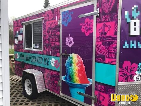 Snowcone Trailer Ideas, Concession Trailer Ideas, Shaved Ice Business, Shaved Ice Trailer, Hawaiian Ice, Trailer Wrap, Mermaid Party Food, Snow Cone Stand, Ice Truck