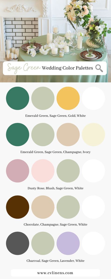 Sage Summer Wedding Colors, Sage Green Wedding Colour Scheme, Wedding Theme Colors Sage Green, Sage Green And Gold Palette, Chic Paperie Color Palette, Sage Green Colour Palette Wedding, Emerald Green Palette Colour Schemes Wedding, Color That Go With Sage Green, Sage Green Wedding Palette Color Pallets