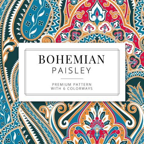 Bohemian Paisley Premium Pattern Bohemian Design Pattern, Bohemian Graphic Design, Bohemian Motifs, Boho Paisley, Graphic Design Trends, Shop Icon, Bohemian Design, Hand Drawing, Paisley Design