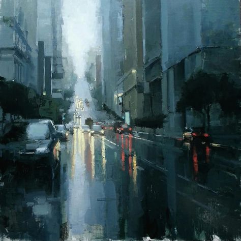 James Kroner... | Kai Fine Art Color Of Night, Principles Of Art, Art City, City Night, Cityscape Art, Cityscape Painting, Landscape Drawings, City Street, Art Website