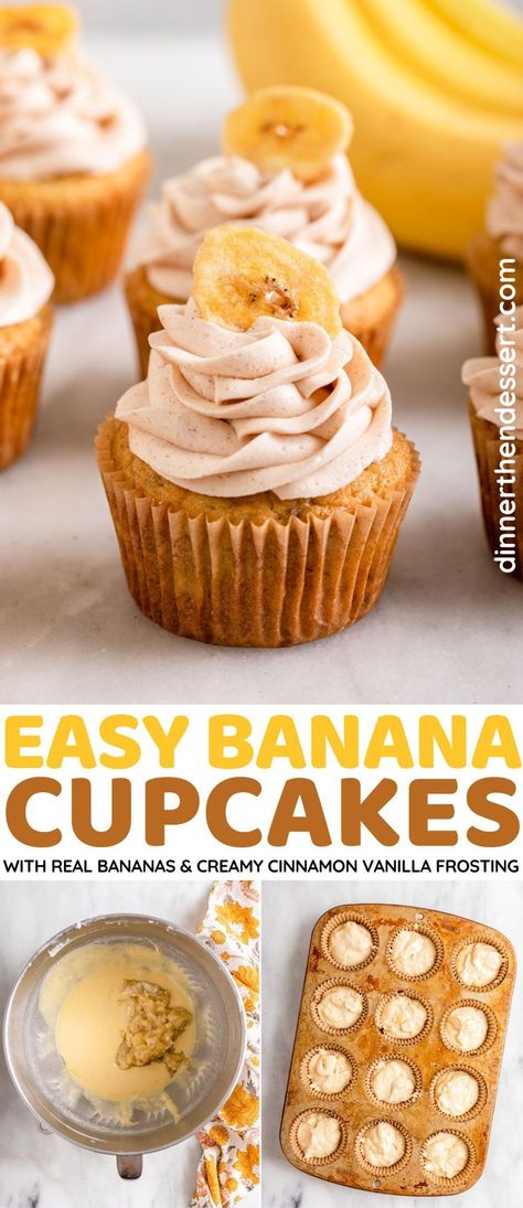 Banana Cupcakes Banana Pecan Cupcakes, Easy Banana Cupcake Recipe, Easy Banana Cupcake Recipe Cake Mixes, Banana Muffins With Icing, Cupcakes With Bananas, Moist Banana Cupcakes, Banana Nut Cupcakes Recipe, Cake Mix Banana Cupcakes, Banana Cupcakes Healthy