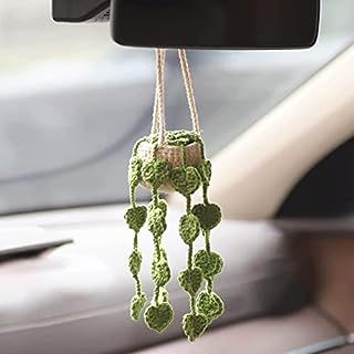 Amazon.com: ZHEXYF Plant Car Interior Hanging Ornament, Boho Crochet Hanging Basket for Car Rearview Mirrior Decor, Hand Knitted Car Pendant Suitable for Car Accessories, Key Chains, Backpacks (Orange Flowers) : Automotive Car Mirror Hanging Accessories, Crochet Mignon, Confection Au Crochet, Crochet Car, Rear View Mirror Accessories, Handmade Plant, Flower Yellow, Stil Boho, Car Accessories For Women