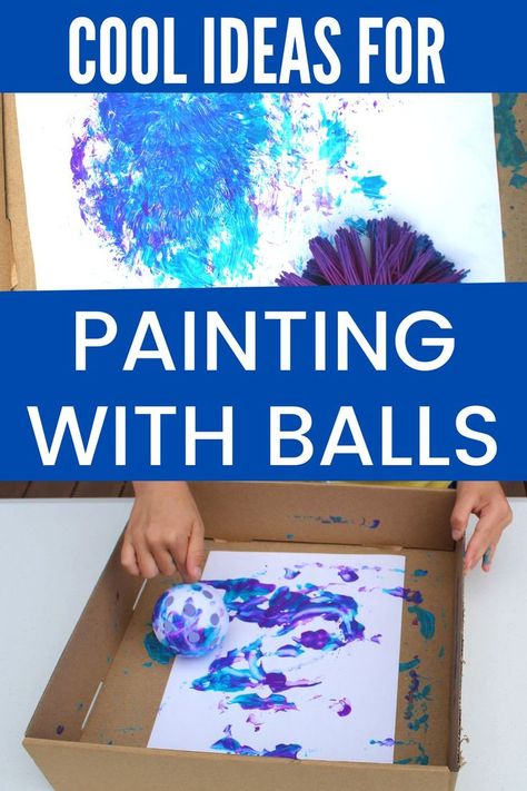 cool ideas for painting with balls - child shown painting with a string ball and a wiffle ball Preschool Painting Activities, Balls Activities, Color Blue Activities, Fun Preschool Crafts, Preschool Painting, Preschool Color Activities, Prek Crafts, Ideas For Painting, Preschool Classroom Decor