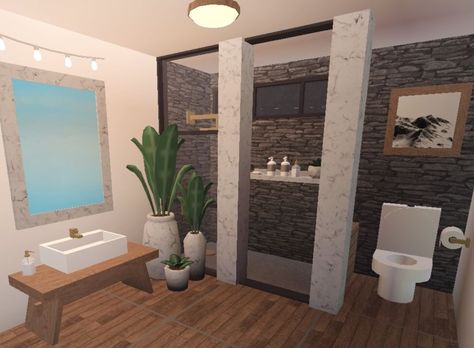 @reesexbuilds Bathroom Inspiration Bloxburg, Bloxburg House Room Ideas Modern, Big Bloxburg Bathroom, Bloxburg Hotel Ideas Interior, Big Bathroom Bloxburg, Roblox Bloxburg House Ideas Bathroom, 2x4 Bloxburg Bathroom, Bloxburg Bathroom Ideas No Gamepasses, Hotel Room Ideas Bloxburg