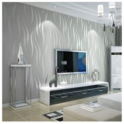 20.86" X 374" 3D Wave Stripe Wallpaper, Not Peel and Stick, Modern Non-Woven DIY Wallpaper Wall Murals Wall Stickers Decorate Furniture Bedroom Living Room (Silver) Cool Wallpapers For Walls, Silver Walls, Waves Wallpaper, Embossed Wallpaper, Stripes Wallpaper, Wall Stickers Bedroom, Diy Wallpaper, Wall Stickers Living Room, Striped Wallpaper