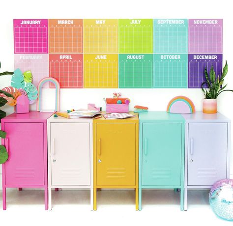 PRICES MAY VARY. Set of 12 individual vinyl monthly wall decals, each sheet measuring 12" x 12" Vinyl sheets easily stick and can be removed from the wall with no damage to the surface Includes a dry erase marker for easy customization and scheduling Fun and colorful design by Kailo Chic that adds a touch of whimsy to your wall decor Perfect for keeping track of important dates, appointments, and events in a fun and creative way Room Diy Projects, Teacher Desk Areas, Homeschool Room Decor, Elementary Art Classroom, Home Childcare, Teachers Room, Room On A Budget, Desk Wall, Lovecore Aesthetic