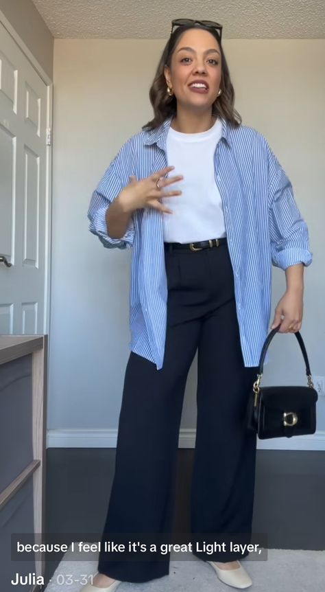 Blue Shirt Work Outfit Women, Blue And White Striped Button Down Outfit, Striped Button Down Shirt Outfit Work, Outfits With Blue Button Up Shirt, Blue Dress Shirt Women Outfit, Blue Pinstripe Shirt Outfit, Blue Pinstripe Shirt Outfit Women, Blue Button Up Shirt Outfit, Light Blue Shirt Outfit