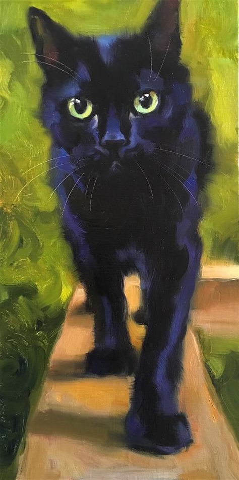 Black Cat Oil Painting, Katya Minkina, Black Cat Painting, Black Cat Art, A Black Cat, Cat Artwork, Cats Illustration, Arte Animal, Cat Portraits