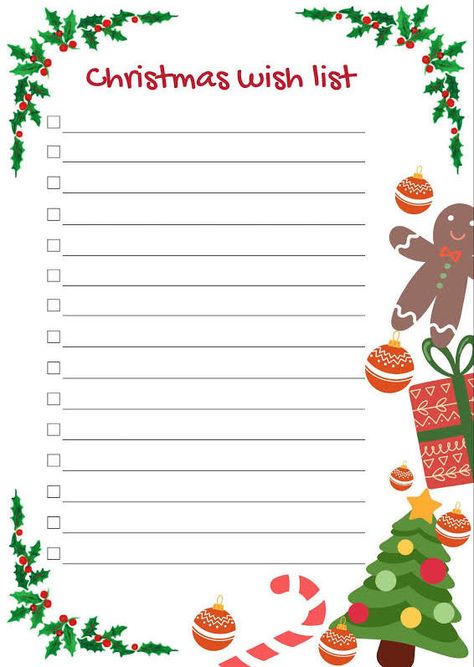 Christmas Wishlist Paper, Christmas List Layout, Christmas Wish List Aesthetic, Christmas List Ideas On Paper, Christmas Wishlist Template, Christmas List Inspo, Wish List For Christmas, Christmas Decorations List, Stuff For Christmas