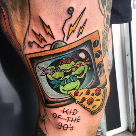 Teenage Ninja Turtles Tattoo, Ninja Turtles Tattoo Design, Ninja Turtle Tattoos Ideas, Made In The 90s Tattoo, Ninja Turtles Tattoo Ideas, Traditional Turtle Tattoo, Teenage Mutant Ninja Turtles Tattoo, 90s Baby Tattoo, 90s Tattoo Ideas