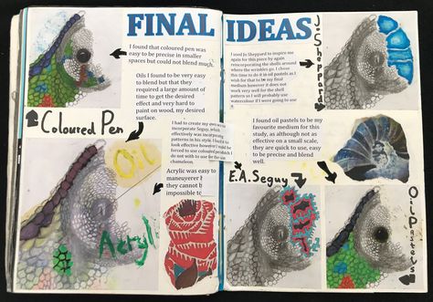 Good idea to a do page like this for a final piece, shows you've experimented with different techniques. However a far better way is to experiment with different techniques across the book and result in your strongest one. Gcse Art Final Piece Planning Page, Final Piece Art Gcse Plan, Art Gcse Final Piece, Final Piece Ideas, Gcse Art Sketchbook, Gcse Art, Sketchbook Pages, Visual Diary, Art Pages