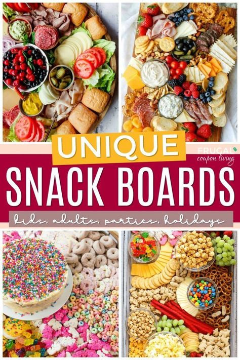 Get inspired with these Easy Snack Boards for kids, adults, parties, and holidays. From how to built a Charcuterie board, Simple Charcuterie board ideas, Charcuterie boards for two, easy snack ideas , and out of the box snack boards. Serve these easy snack ideas for breakfast, lunch, dinner, or a party or gathering! #FrugalCouponLiving #easysnackboards #snackboards #Charcuterieboards #snackideasforadults #snackideas #easyCharcuterieboards #Charcuterieboard #snacksforkids #kidssnacks Charcuterie Creative, Snack Boards For Kids, Creative Charcuterie Boards, 90s Snacks, Snack Boards, Halloween Charcuterie Board, Halloween Charcuterie, Types Of Snacks, Unique Snacks