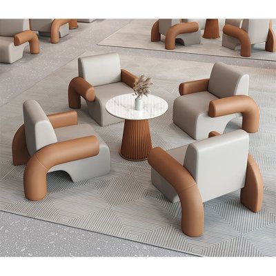 The table is made of rock plate table top + metal base， dignified and elegant, exquisite craftsmanship. | Orren Ellis Light luxury modern style table and chair set Brown 29.5 x 27.5 x 27.5 in | C110902914_1711563768_1711563770_1711563771 | Wayfair Canada Unique Chairs Design, Lobby Furniture, Luxury Dining Chair, Sculptural Furniture, Modern Reception, Brown Chair, Table And Chair Set, Unique Chair, Reception Chair