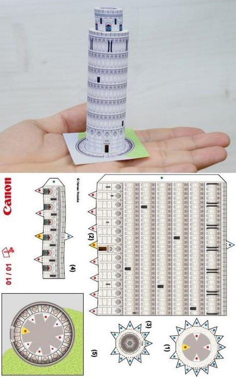 PAPERMAU: Leaning Tower Of Pisa In Italy - A Miniature Paper Model by Hanae Nozaka Leaning Tower Of Pisa Craft, Paper Models House, Pisa Tower, 3d Templates, Free Paper Models, Tower Of Pisa, Paper Toys Template, Instruções Origami, Paper Toy