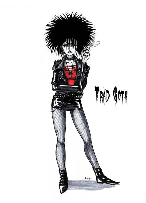 Trad Goth Drawing, 80s Trad Goth Outfits, 80s Goth Outfits, 80s Trad Goth, Goth Types, Different Types Of Goth, Trad Goth Outfits, Deathrock Fashion, Trad Goth Makeup