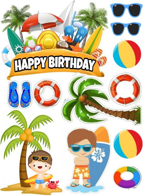 Pool Party Cake Topper Printable, Pool Party Cake Design, Beach Cake Topper Printable, Summer Cake Topper, Pool Party Cake Topper, Summer Party Cake, Summer Topper, Beach Ball Party, Beach Cake Topper