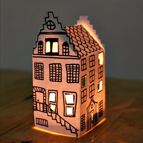 Paper house lantern.              Gloucestershire Resource Centre http://www.grcltd.org/scrapstore/ Paper Luminaries Diy, Christmas Paper Lanterns, Diy Paper House, Paper Bag Lanterns, Lantern Crafts, Paper House Template, Printable House, Diy Lantern, Lantern Template