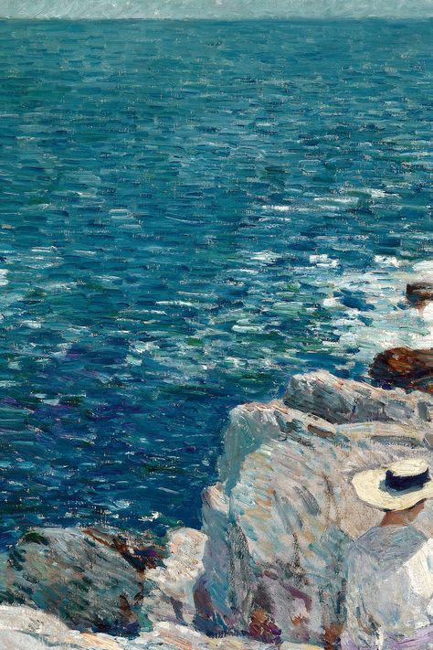 Childe Hassam <The South Ledges, Appledore (1913)> #hassam #art #paintings #smallgifts #classical #elegance #aesthetic #notebooks #journals #diaries Famous Sea Paintings, Famous Blue Paintings, Classic Art Paintings Famous Artists, Hassam Paintings, Newsletter Aesthetic, Collage Icons, Famous Art Work, Childe Hassam Paintings, Oil Painting Famous