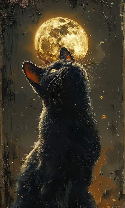 Cat Phone Wallpaper, Cutie Cat, Cat Phone, Witchy Wallpaper, Black Cat Art, A Black Cat, Pretty Animals, Unique Cats, Ap Art