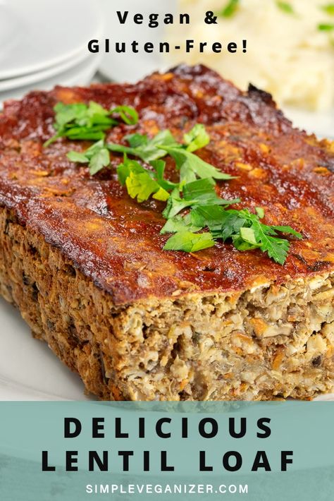 DELICIOUS LENTIL LOAF - Simple Veganizer Lentil Loaf Vegan, Lentil Loaf Recipe, Lentil Meatloaf, Vegetarian Meatloaf, Vegan Loaf, Vegan Meatloaf, Vegan Recepies, Lentil Loaf, Holidays Recipes