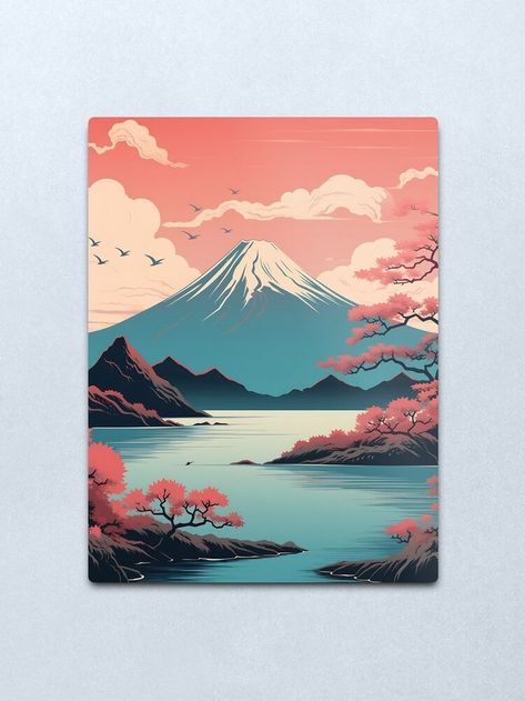 Mount Fuji Drawing, Gunung Fuji, Japanese Mountains, Japandi Wall Art, Japan Landscape, Aesthetic Retro, In Aesthetic, Japanese Landscape, Mt Fuji