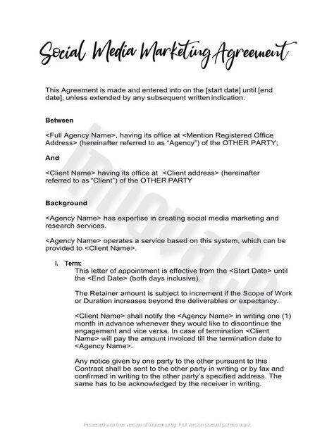 Social Media Marketing Agreement, Social Media Manager Contract, Media Manager Contract, Social Media Agreement, Marketing Manager Contract Social Media Contract, Social Media Manager Contract, Scope Of Work, Social Media Marketing Planner, Social Media Digital Marketing, Contract Agreement, Business Startup, Digital Marketing Social Media, Party Background