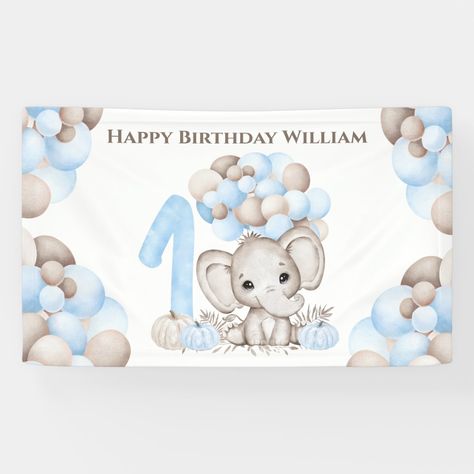 First Birthday Fall Elephant Boy Banner Elephant Birthday Theme, Baby Boy Birthday Decoration, Happy Birthday William, Baby Boy Birthday Themes, First Birthday Boy, 2nd Birthday Boys, Boy Birthday Decorations, Its A Boy Banner, Boy Birthday Party Themes