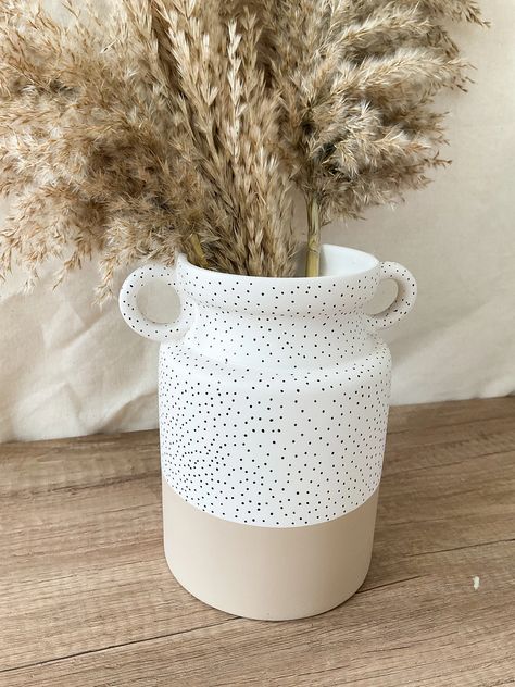 Boho Style Ceramic Vase for Pampas Grass Polka Dot Vase - Etsy Painted Utensil Holder, Painting Pottery Ideas Vase, Pottery Inspo Painting, Pottery Painting Vase Ideas, Pottery Painting Vase, Vase Pottery Painting, Ceramic Vase Painting Ideas, Ceramic Kitchen Utensil Holder, Vase For Pampas