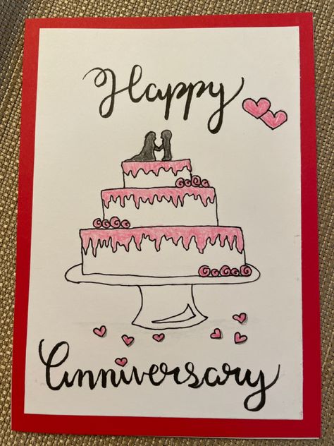 Anniversary Card Parents, Diy Anniversary Cards For Parents, Hearts Drawing, Happy Anniversary Cake, Mom Dad Anniversary, Diy Anniversary Cards, Cards Diy Easy, Anniversary Letter, 23rd Anniversary