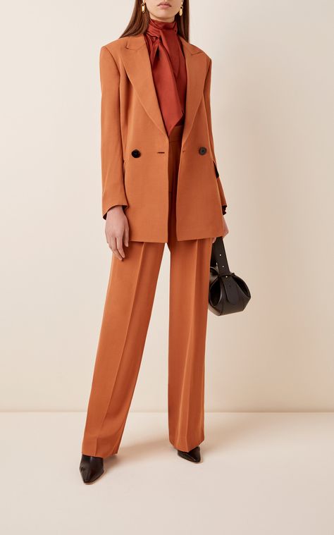 Designer Womens Suit, Burnt Orange Suit Women, Woman Elegant Outfit, Orange Suit Women, Double Breasted Blazer Outfit Women, Burnt Orange Outfit, Orange Suit, Petar Petrov, Mode Kimono