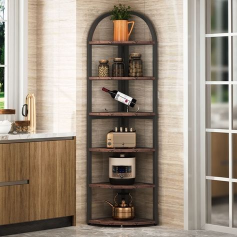 6 Tier/7 Tier Corner Shelf, Tall Corner Bookshelf, Freestanding Display Book Shelf - Bed Bath & Beyond - 34530242 Bookshelves For Small Spaces, Corner Shelf Unit, Corner Bookshelf, House Planning, Small Bookshelf, Corner Bookshelves, Corner Space, Corner Shelf, Corner Shelves