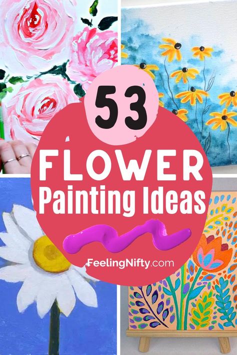 Easy Painted Flowers Simple, Elderly Painting Activities, How To Paint Whimsical Flowers, Easy Art Flowers, How To Paint Simple Flowers Step By Step, Easy First Time Painting Ideas, At Home Painting Ideas Canvases, Flower Canvas Ideas, Easy Flower Painting For Beginners