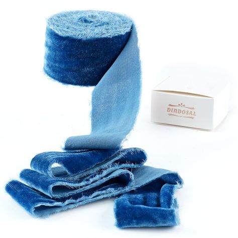 PRICES MAY VARY. Velvet Ribbon Color: Hand dyed in blue color, soft and with shiny luster surface, adding a touch of elegance and luxurious to your gifts, decorating projects and crafts. Velvet Fabric Ribbon Size: blue Ribbon measures 1.5 inch wide and continuous 3 yards (9feeet) long per roll, ribbon is 1piece per roll cardboard, easy to store and use. Frayed Velvet Ribbon Material: Handmade with silk velvet material, soft and with shiny lustrous surface, hand torn frayed raw edges, drapes down Bridal Bouquet Ribbon, Blue Velvet Ribbon, Gifts Packing, Bouquet Ribbon, Rustic Style Wedding, Chic Wardrobe, Ribbon Bouquet, Silk Velvet Fabric, Ribbon Wedding