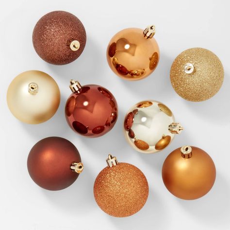 Copper Christmas Tree Color Schemes, Christmas Tree Colour Scheme, 7ft Christmas Tree, Dollar Store Christmas Decor, Copper Christmas, Orange Christmas, Dollar Store Christmas, Shatterproof Ornaments, Unique Christmas Decorations