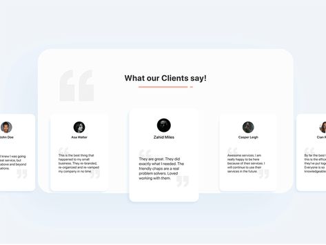 Testimonial Page Design Website, Website Testimonial Design Inspiration, Testimonials Design Website, Testimonials Web Design Inspiration, Review Section Design, Website Review Section, Testimonial Design Layout Website, Website Review Design, Testimonial Design Website