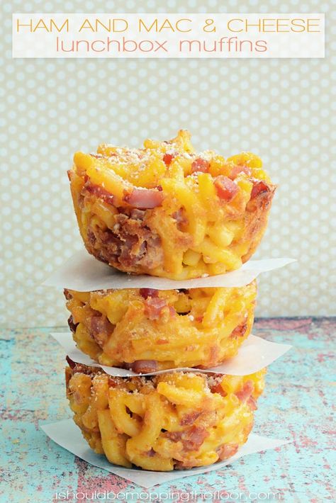 Ham and Mac and Cheese Lunchbox Muffins | Four Ingredients (you probably have them all) | Goes together in a flash! Mac And Cheese Muffins, Creative School Lunches, School Lunch Ideas For Kids, Lunch Ideas For Kids, Mini Hamburgers, Easy Lunch Boxes, School Lunch Ideas, Cold Lunches, Toddler Lunches