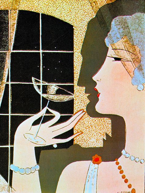 Twenties cocktails illustration by M. Gerard. 1920's. From Art Deco Posters & Graphics by Jean Dellhaye (1977) (please follow minkshmink on pinterest) #flapper #twenties #dancing #nightclub #cocktails #champagne 1930s Art Deco Fashion, Art Deco Artwork 1920s, Art Deco Champagne, 1920 Art, Hand Holding Cocktail, Art Deco Cocktail, Gatsby Illustration, Roaring 20s Illustration, 1920s Art Deco Posters