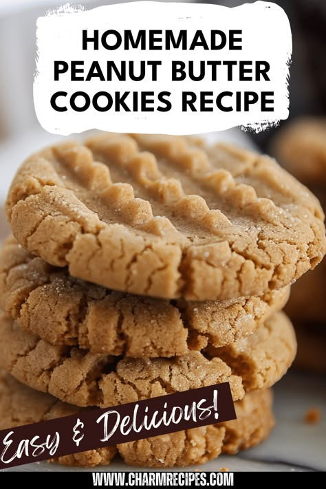 Discover how to make delightful homemade peanut butter cookies with this simple recipe! Made with creamy peanut butter, brown sugar, and vanilla extract, these cookies are soft, chewy, and bursting with flavor. This classic dessert is perfect for any occasion and can be enjoyed by the whole family. Whether you enjoy them warm from the oven or with a glass of milk, this recipe ensures you get that signature nutty taste and inviting aroma. Perfect for summer BBQs, holiday treats, or cozy afternoons, try this favorite cookie recipe today! Peanut Butter Cookies Natural Peanut Butter, Peanut Butter Cookies Natural Pb, Easy Homemade Peanut Butter Cookies, Easiest Peanut Butter Cookies, Best Chewy Cookie Recipes, Peanut Butter Chunk Cookies, Easy Peanut Butter Cookies Recipe, Peanut Butter Cookies No Brown Sugar, How To Make Peanut Butter Cookies