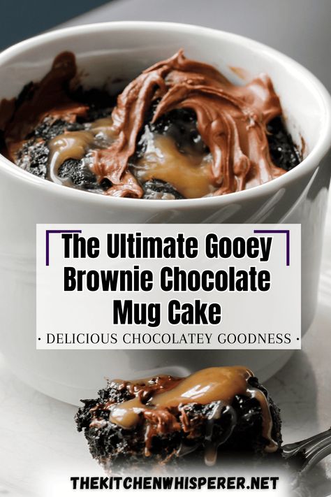 When that sweet tooth craving hits and you NEED a sweet treat and fast, this Gooey Brownie Mug Cake is perfect! Delicious chocolatey goodness is just minutes away! The Ultimate Gooey Brownie Chocolate Mug Cake For One, microwave desserts, microwave brownies, sweet tooth, fast desserts Coffee Mug Brownie, 1 Minute Brownie In A Mug, Swiss Miss Mug Cake, Baking In Microwave Recipes, Delicious Mug Cake Recipes, Peanut Butter Brownie Mug Cake, Easy Sweet Treats For One, Chocolate Mug Cakes Microwave, Gooey Mug Cake