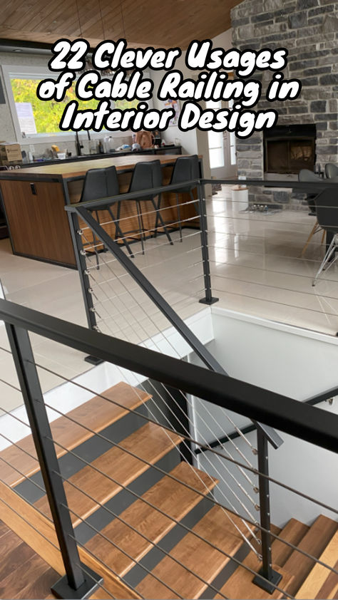 Cable railings take up minimal space, making them an ideal choice for smaller interiors. They do not block natural light or take up valuable floor space, making them a great choice for homes with limited square footage. It can also match different styles, such as modern, farmhouse, or industrial. It offers several benefits, including safety, aesthetics, durability, customization, making it a practical and stylish addition to any home.  Here are somes cable railing design and ideas. Modern Cable Railing, Wire Railing Interior, Cable Wire Railing, Cable Railing Interior, Wire Railing, Cable Railing, Minimal Space, Railing Design, Cable Wire