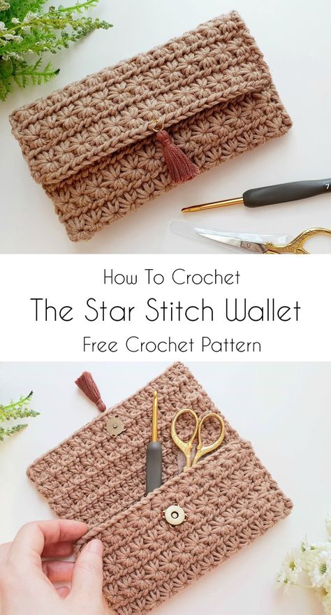 Crochet Star Stitch Wallet or Pouch Crochet Star Stitch, Crochet Wallet, Knitting Bag Pattern, Crochet Clutch Bags, Crochet Case, Crochet Star, Crochet Bag Pattern Free, Bag Pattern Free, Crochet Pouch