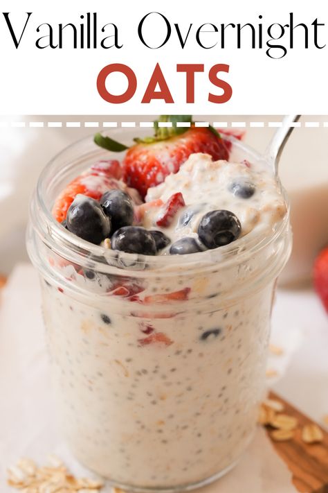 Overnight Oats Portion, Vanilla Overnight Oats Without Yogurt, Vanilla Overnight Oats With Chia Seeds, Overnight Oats Healthy Vanilla, Vanilla Yogurt Overnight Oats, Overnight Oats With Old Fashioned Oats, Overnight Oats Vanilla Yogurt, Overnight Oats With Vanilla Yogurt, Oatmilk Overnight Oats