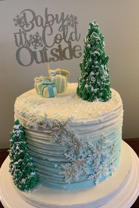 Baby Its Cold Outside Cake Ideas, It’s Cold Outside Baby Shower Cake, Winter Baby Shower Cake Boy, Baby Its Cold Outside Baby Shower Boy, Baby It’s Cold Outside Cake, Gender Reveal Winter Theme, Snowflake Baby Shower Cake, Winter Wonderland Baby Shower Cake, Christmas Baby Shower Cake