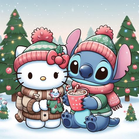 Christmas Stitch Disney Drawing, Merry Stitchmas Wallpaper, Stitch Navidad Disney, Hello Kitty And Stitch, Christmas Drawings Beautiful, Stitch Christmas Wallpaper, Stitch Halloween Wallpaper, Abc Stitch, Hello Kitty Christmas Tree