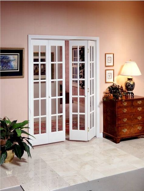 Bifold glass doors for living room / sunroom. French Door Decor, French Doors Living Room, Bifold French Doors, Folding French Doors, Glass Bifold Doors, Pintu Interior, Victorian Front Doors, Door Living Room, Internal French Doors