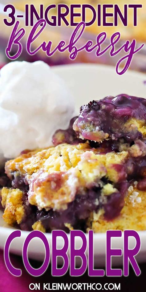 Blueberry Pies, Easy Blueberry Cobbler, Blueberry Desserts Recipes, Blueberry Cobbler Recipes, Cobbler Recipes Easy, Blueberry Delight, Blueberry Dump Cakes, 3 Ingredient Desserts, Blueberry Crisp