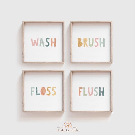 SET of 4 Kids Bathroom Print, Wash Brush Floss Flush Sign, Printable Bathroom Rules, Kids Bathroom Decor, Children's Washroom Wall Art, Printable Wall Art, Bathroom Nursery Poster, Pastel Earthy Color, Toddler Bathroom Decor, Instant Download ☀ DIGITAL FILES ONLY ☀ NO PRINTED MATERIALS OR FRAME ARE INCLUDED! ☀ INCLUDED FILES ☀ You will receive 4 Zip Folder with High Res Digital Files (JPG) in the following sizes: ⋒ 2:3 RATIO FILE TO PRINT: 4x6 | 6x9 | 8x12 | 10x15 | 12x18 | 16x24 | 20x30 | 24x36 inches 10x15 | 30x45 | 40x60 | 50x75 | 60x90 cm ⋒ 3:4 RATIO FILE TO PRINT: 6x8 | 9x12 | 12x16 | 18x24 | 24x32 inches 15x20 | 30x40 | 45x60 | 60x80 cm ⋒ 4:5 RATIO FILE TO PRINT: 4x5 | 8x10 | 16x20 | 24x30 inches 8x10 | 12x15 | 40x50 | 60x75 cm ⋒ Square RATIO FILE TO PRINT: 5x5 | 8x8 | 10x10 | 20x20 Kids Shower Ideas Bathroom, Toddler Bathroom Organization, Sibling Bathroom Ideas Brother Sister, Boy Girl Shared Bathroom Ideas, Girls Bathroom Ideas Sisters, Rainbow Bathroom Kids, Kids Bathroom Ideas Shared Boy And Girl, Children’s Bathroom, Childrens Bathroom Ideas